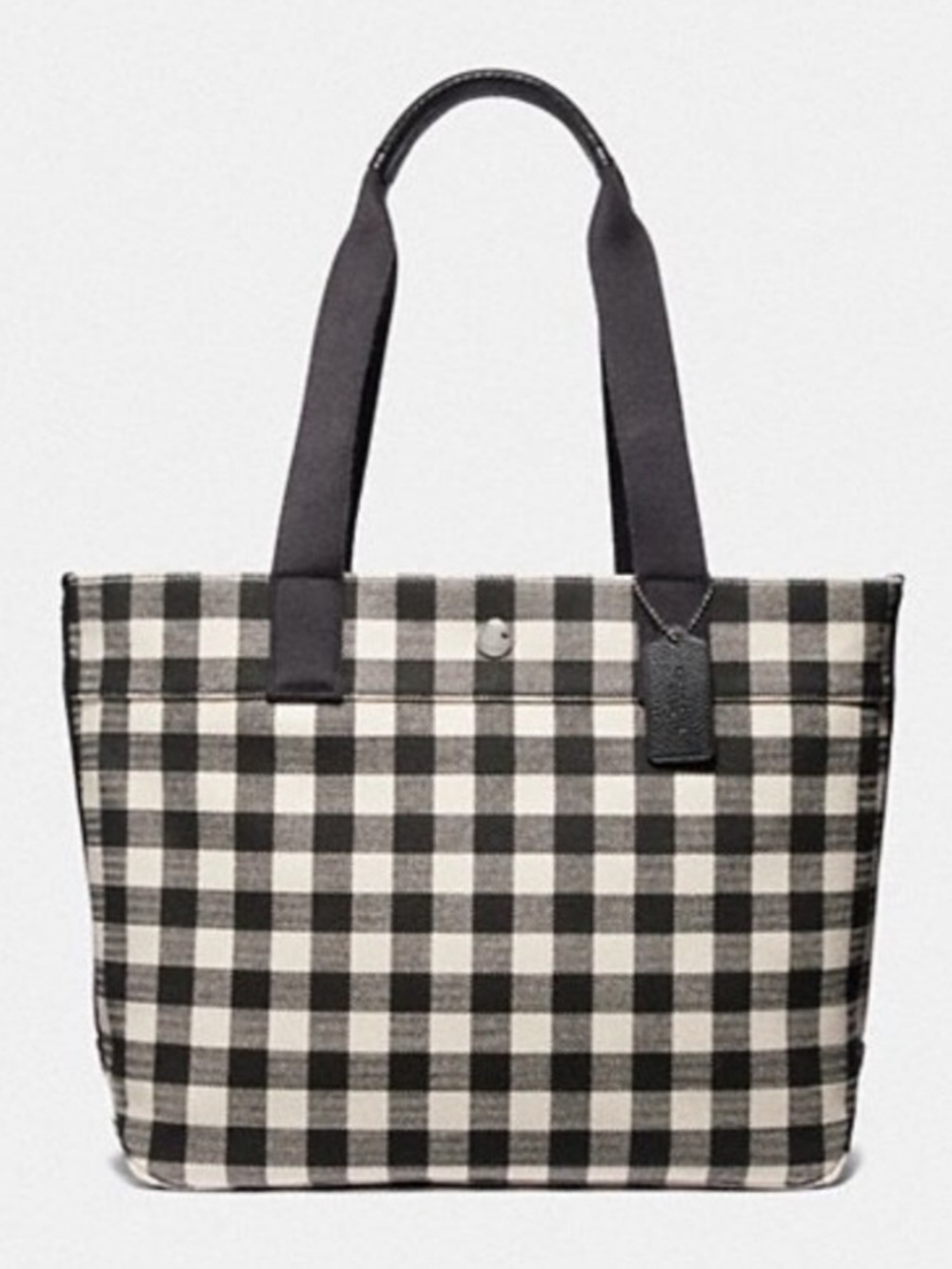 Coach Large Canvas Purse‎ Bag Tote Gingham Buffalo Check Cream Navy